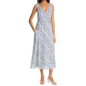 Dyvna Floral Print Sleeveless Silk Blend Midi Dress Size Large